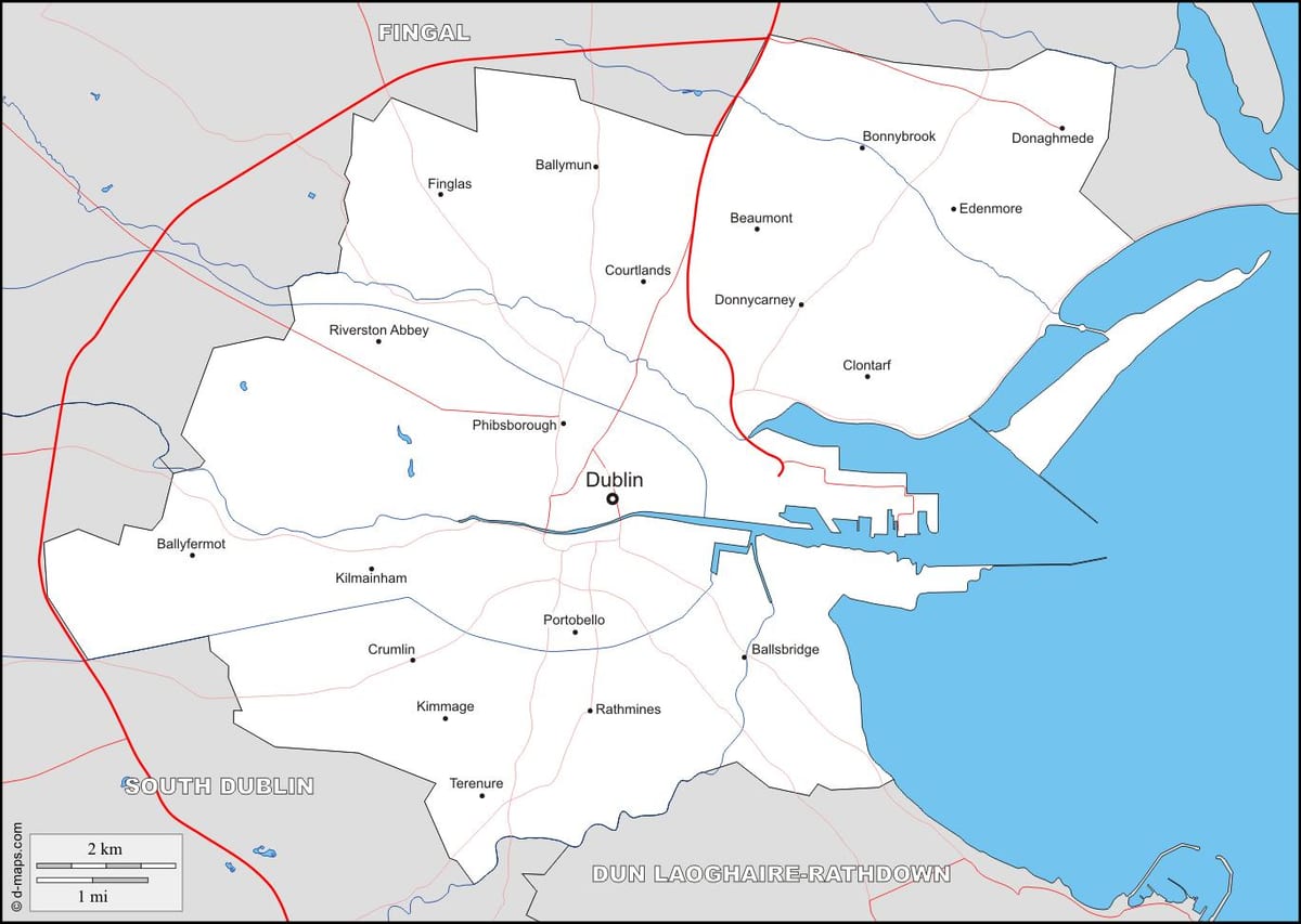 kaart Dublin linnaosade