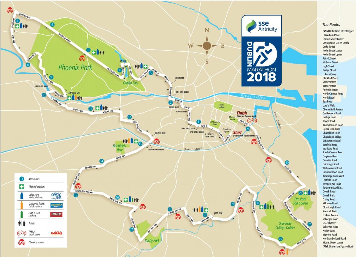 Dublin city maratoni marsruut kaardil